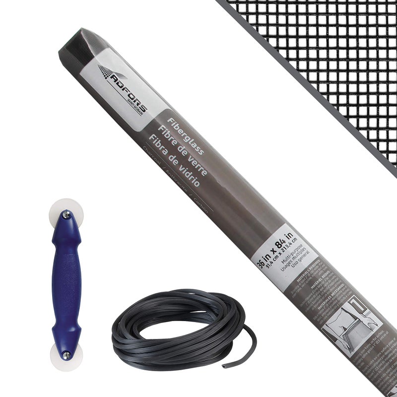 ADFORS Saint-Gobain ADFORS Charcoal Screen Repair Kit, 36 inches x 84 inches - Includes Spline & Spline Tool - DIY Window & Door Mesh Repair, Durable, Charcoal-Colored. - Image 1